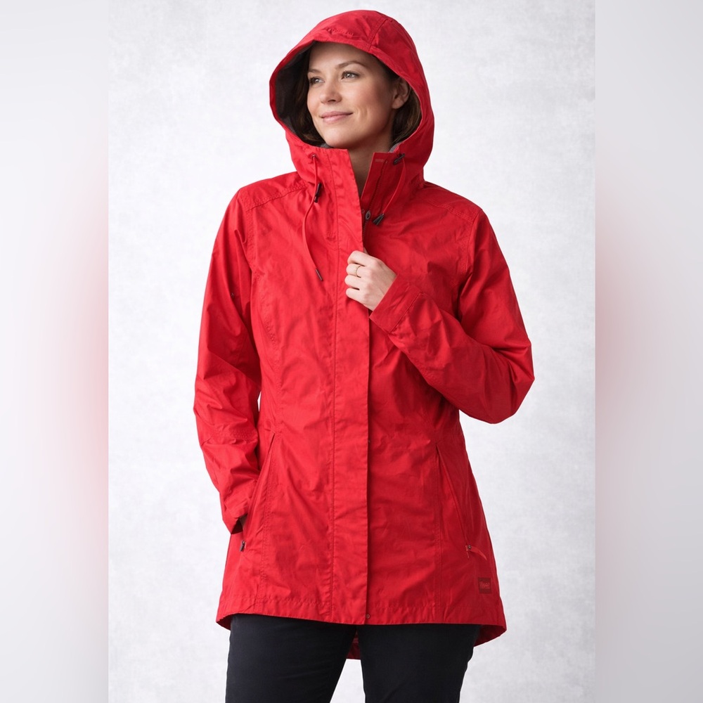 MEC Women’s Red Waterproof Hooded Jacket MediumLightweight Packable Rain Shell